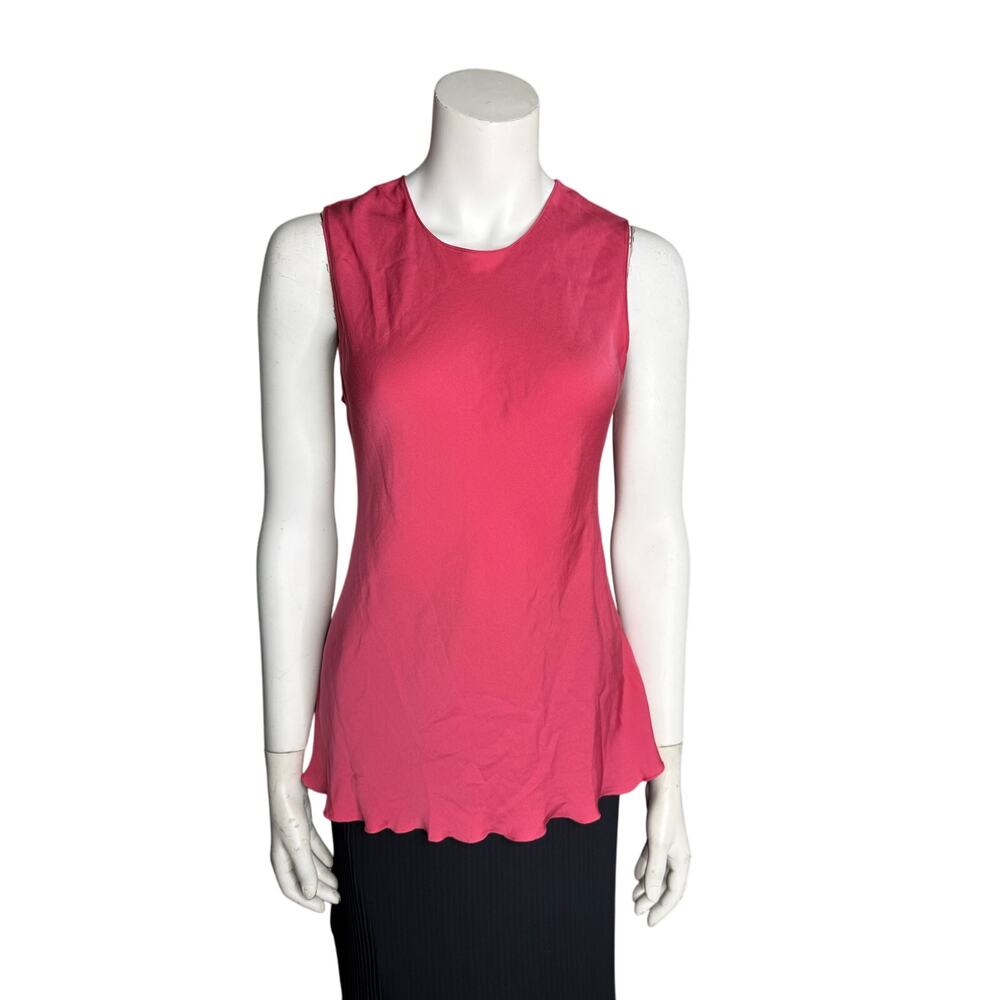 Theory Top Women's Medium 100% Ruffle Shell Silk Rose Pink Sleeveless